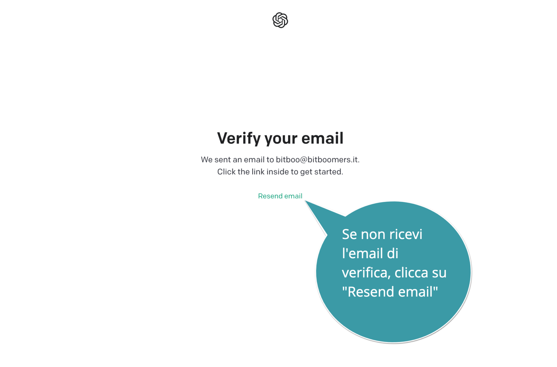 In caso di mancata ricezione della email, richiedi un nuovo invio nella pagina di verifica