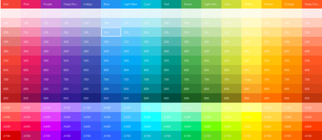 Palette colori esadecimali (sito materialui.co/colors)